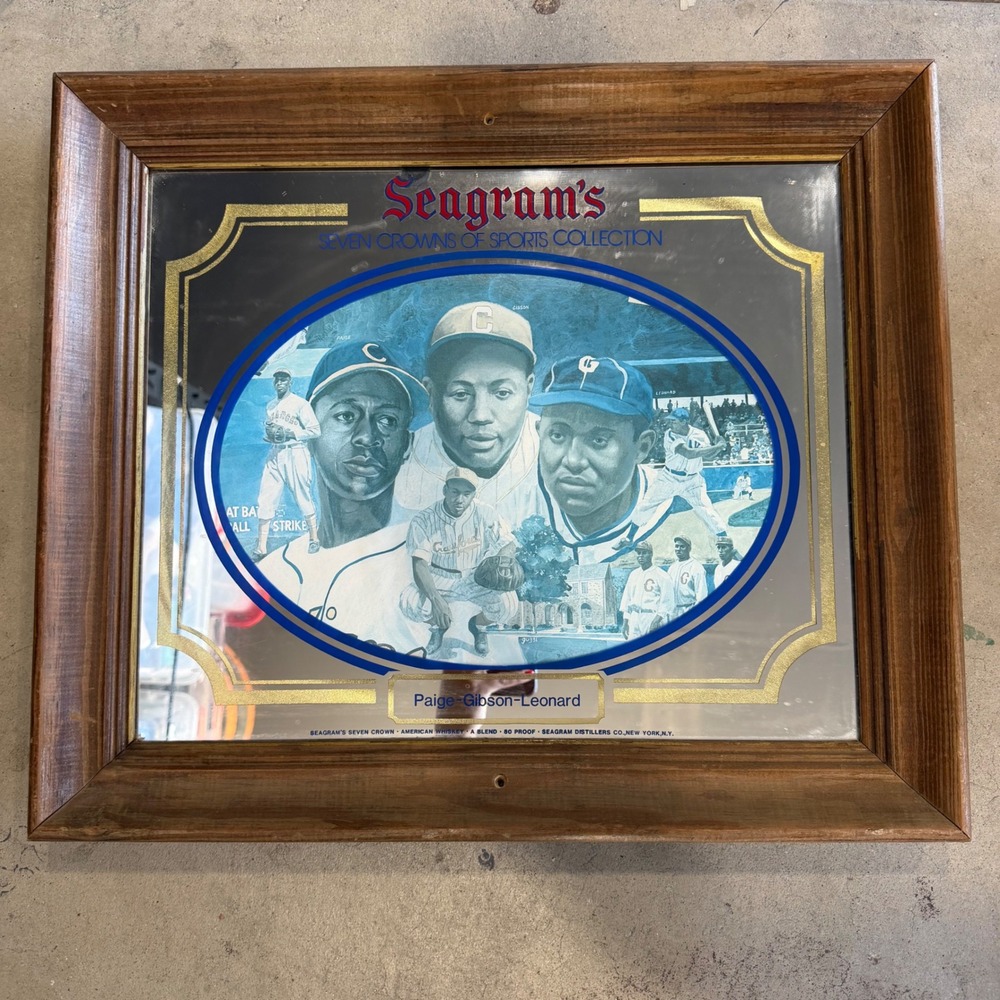 Vintage Seagrams Seven Crowns Sports Paige Gibson Leonard Baseball Mirror Sign